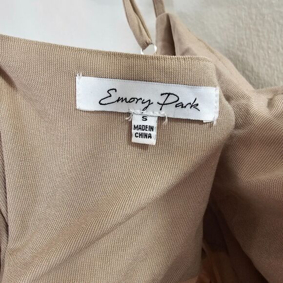 Emory Park Stretch Beige Maxi Side Drawstring Square-Neck Side Zip Split Dress S - Picture 8 of 11